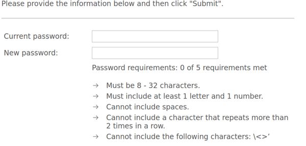 Vio Bank bad password rule screenshot