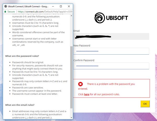 Ubisoft bad password rule screenshot