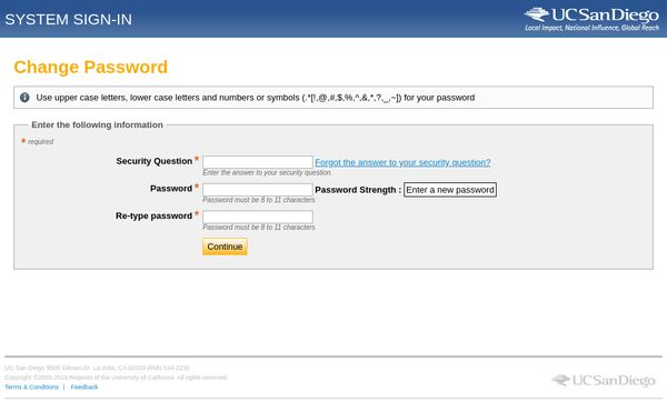 University of California San Diego bad password rule screenshot