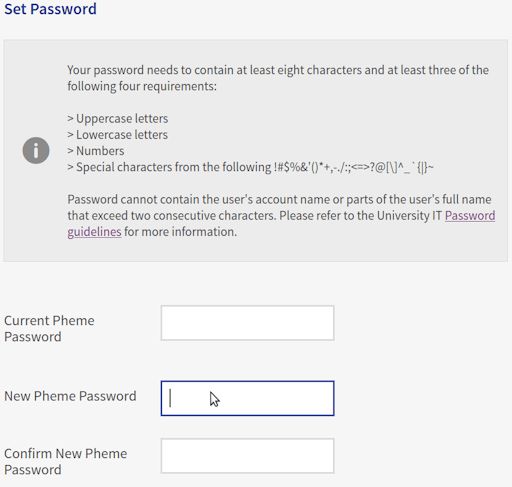 University of Western Australia (Pheme) bad password rule screenshot