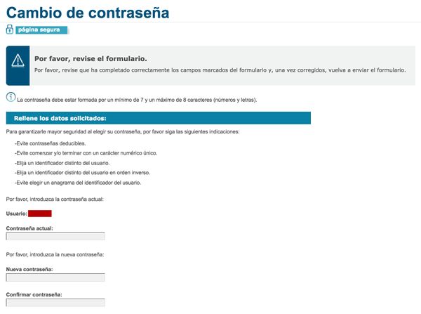 Movistar bad password rule screenshot