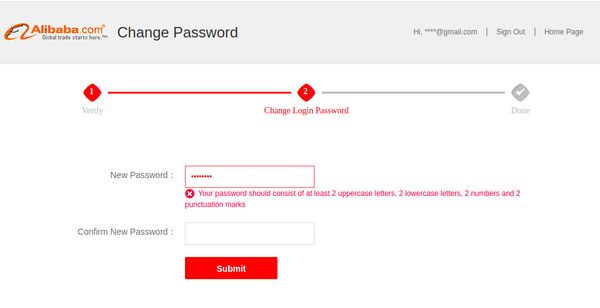 Alibaba bad password rule screenshot