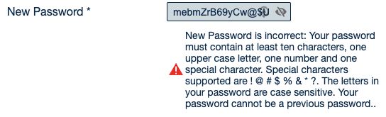 Discovery Benefits bad password rule screenshot