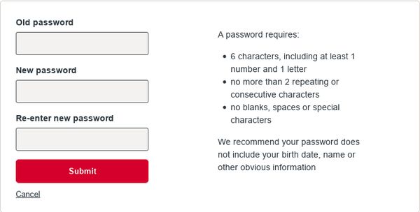 Westpac Live Online Banking bad password rule screenshot