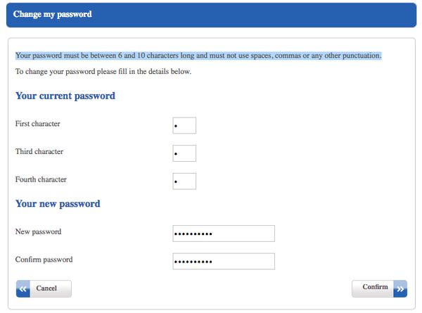 Coventry Building Society bad password rule screenshot