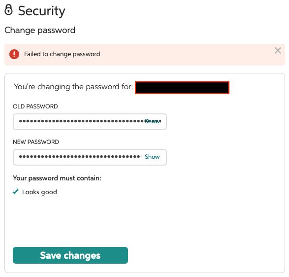 Chegg bad password rule screenshot