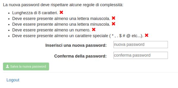 E-learning (Unipd) bad password rule screenshot