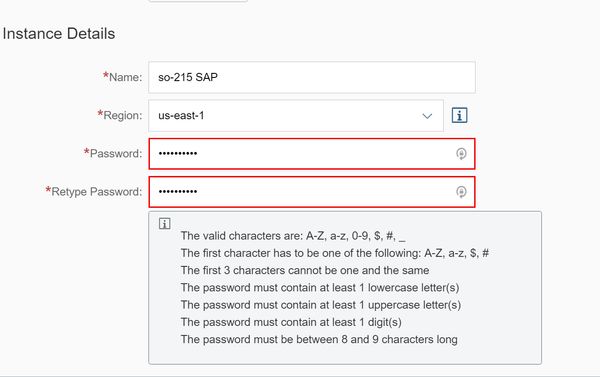 SAP Cloud Appliance Library bad password rule screenshot