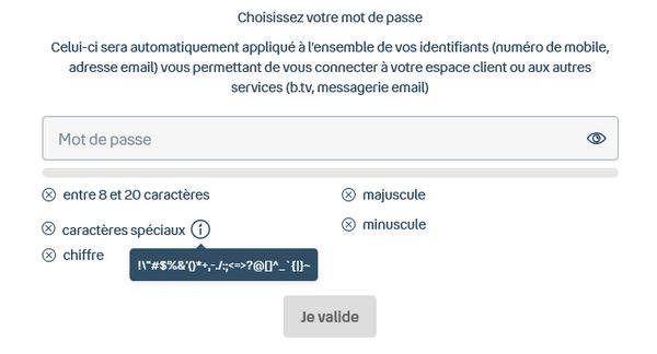 Bouygues Telecom bad password rule screenshot