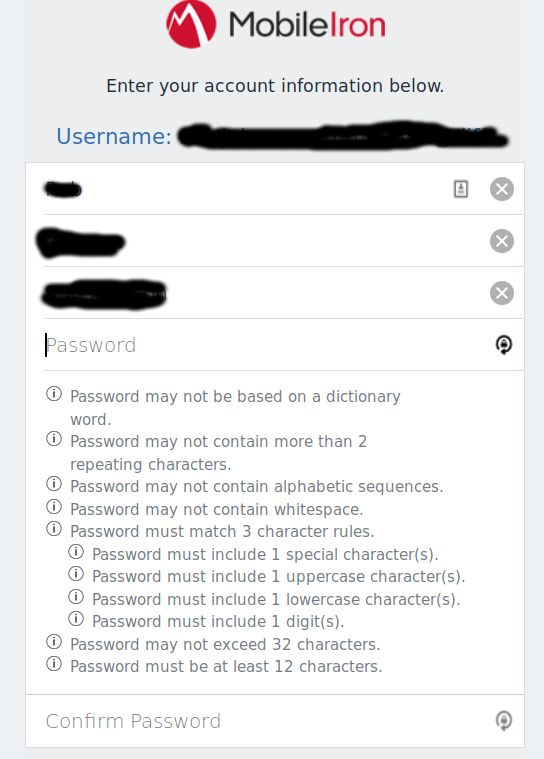 MobileIron MDM bad password rule screenshot
