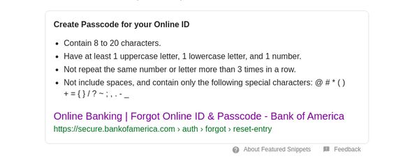 Bank of America bad password rule screenshot