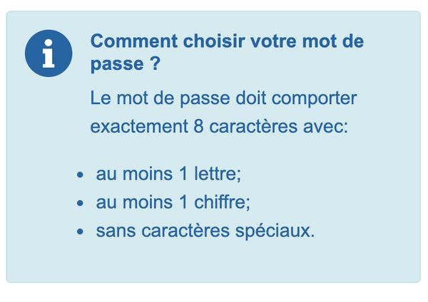 URSSAF (French employers tax collection service) bad password rule screenshot