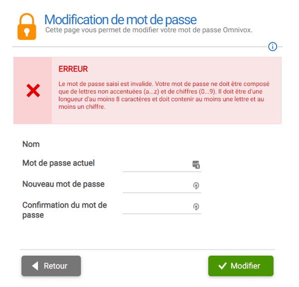 Omnivox bad password rule screenshot
