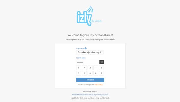 Izly by Crous bad password rule screenshot