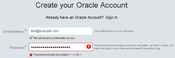 Oracle bad password rule screenshot