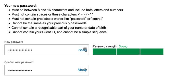 Commsec bad password rule screenshot